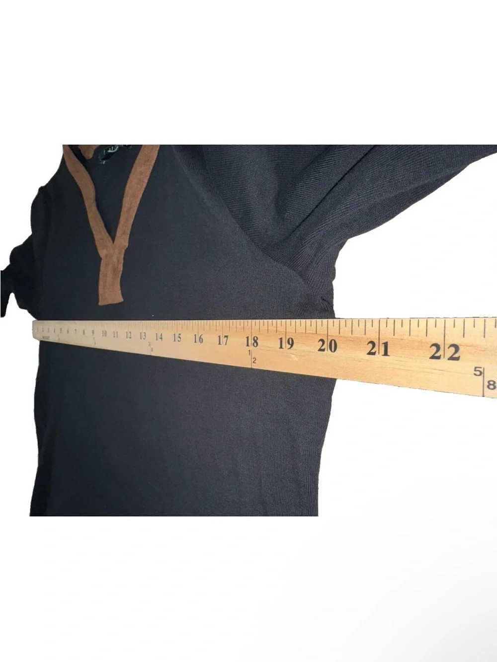 Ralph Lauren Black Long-Sleeve Tee with Brown V-Neck Trim